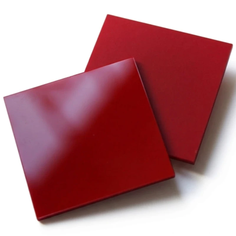 Tester plexi 3mm Głęboka Wiśnia - porównanie mat i połysk - dwustronna formatka